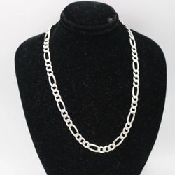 925 Sterling Silver 24” Figaro Link Chain Necklace 