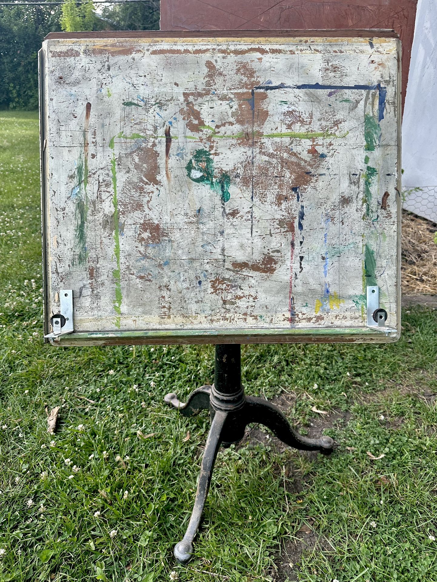 ANTIQUE SWIVEL TOP CAST IRON AND WOOD DRAFTING TABLE C.1900 Art Painting/ Adjustable Table W26 $400