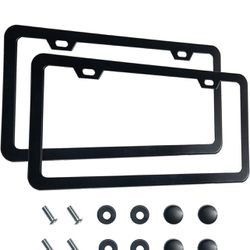2PCS Premium Matte Black License Plate Frames, Solid Rust-Proof Aluminum Holder