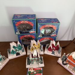 Christopher Radko Shiny Brite Houses with 4 Trees (27 total pieces)