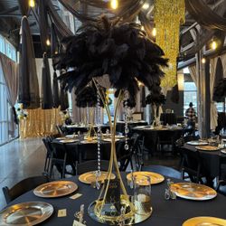 Wedding/Event Decorations - Gold Flower Stands With Ostrich Feather Balls - Wedding, Party, Corp Event
