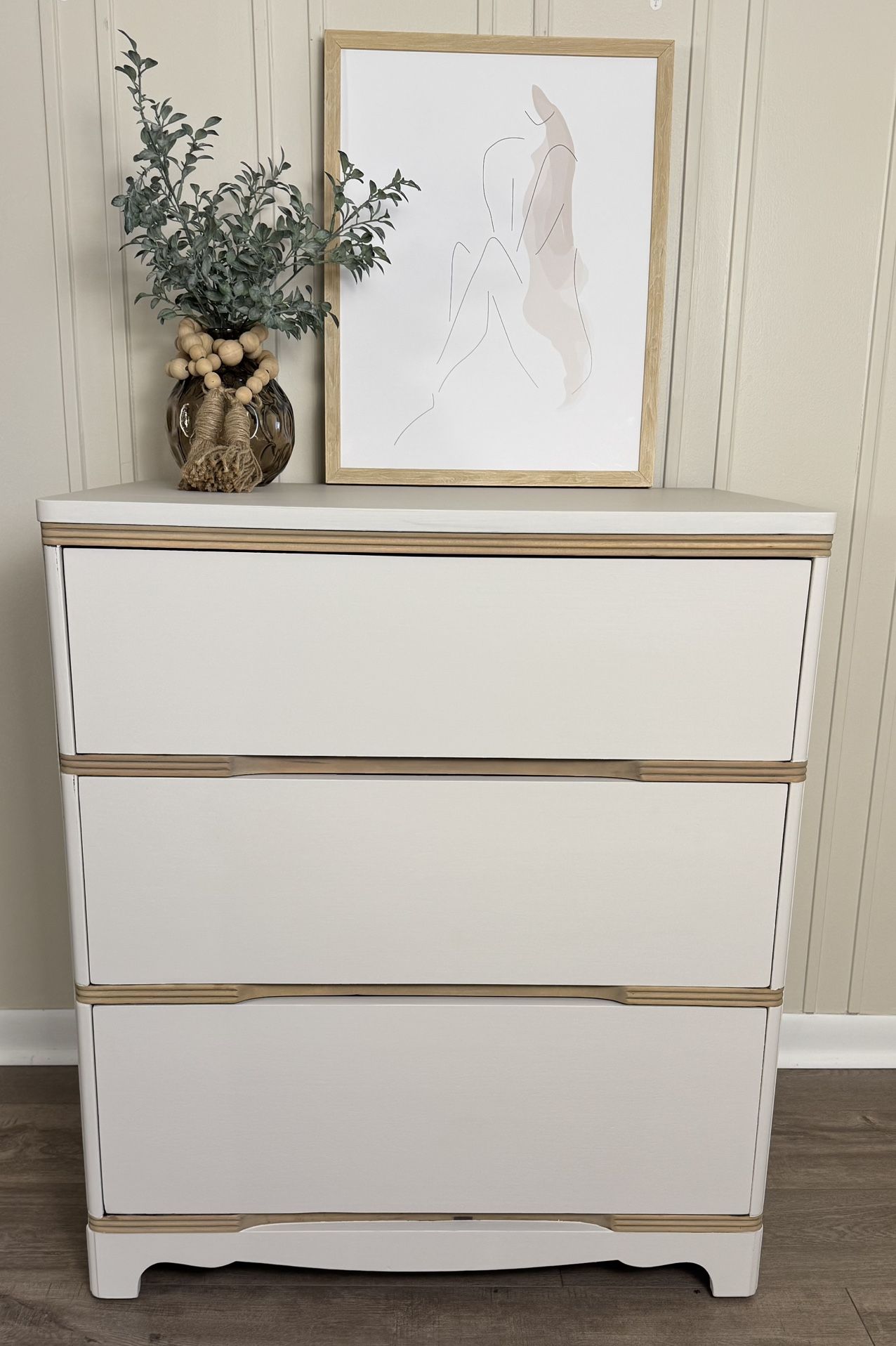 3 drawer solid wood dresser, white