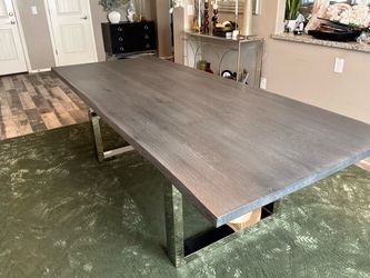 Square Roots 96” x 40” Live Edge French Oak - Dining Table - Iron Oxide Finish, 304 Stainless Steel Legs