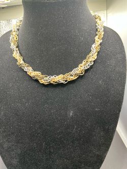 Two-Tone Braided Chain Link Necklace