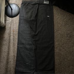 vintage y2k baggy wide leg southpole raw denim black silver tabs 