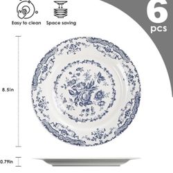 HomeElves Salad Plates, Ceramic Plates Set of 6, Kitchen Plates 8.5 inch