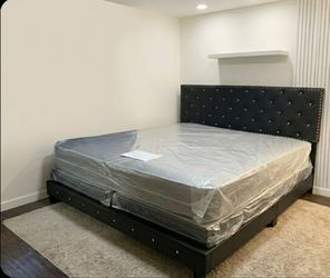 King Size BED SET NEW MATTRESS WITH BOXSPRING SET BED FRAME WITH HEADBOARD FREE DELIVERY 