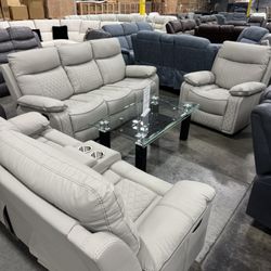 Grey Recliner Living Room 3Pcs Sofa Set / Juego de sofás de 3 piezas para sala de estar reclinable gris