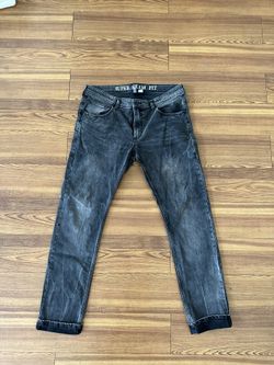 Men’s Slim Fit 36x32 Acid Wash Black Stretch Jeans 