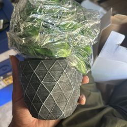 Decorative Faux Potted Plant with Geometric Pot