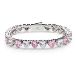 Pink And White Heart Stainless Steel Bracelet 