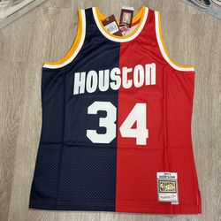 Hakeem Olajuwon Houston Rockets Mitchell & Ness Hardwood Classics 1993/94 Split Swingman Jersey - Navy/Red
