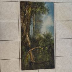 Forest Trail by the Lake Oil on Canvas Painting