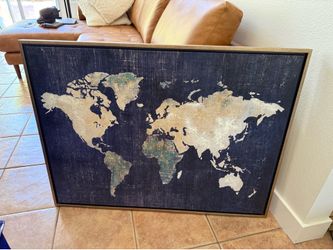 Large Framed World Map Wall Art