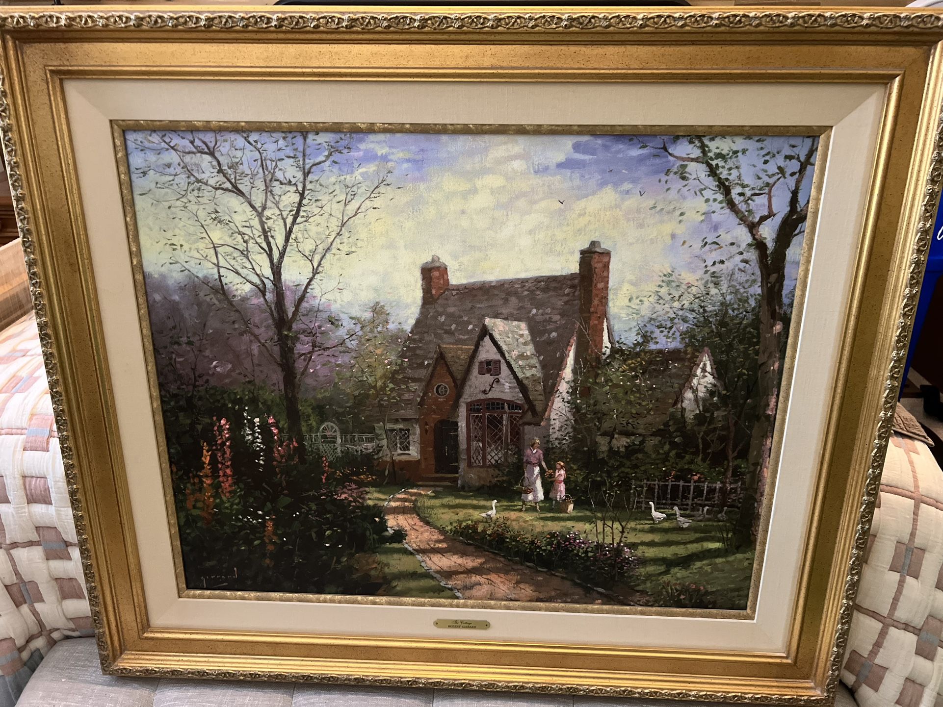Thomas Kinkade The Cottage 24×30 SN Canvas #166/550 – Antique Gold Frame