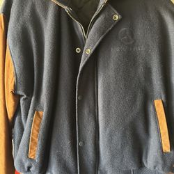 Men’s Jacket With Mercedes Logo Size Large Navy Blue And Tan