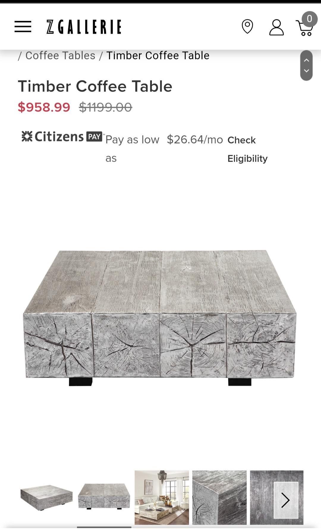 Z Gallerie Timber Coffee Table for Sale in Temecula, CA OfferUp