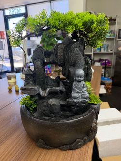 Tabletop LED Waterfall Fountain with Mist Effect – Quiet Resin Rockery Indoor Fountain for Bedroom, Office, Meditation & Home Décor