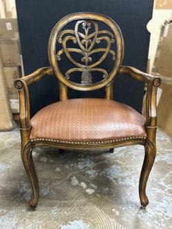 Set of four mahogany wood accent dining side armchairs with Louis XVI detailing