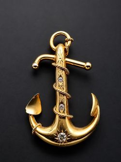 22K Gold Anchor Pin • 3 Natural Diamonds • 3.8g • $1,700 OBO