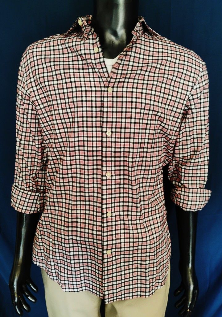 Banana Republic Button Down Shirt Men M Pink Black Plaid Long Sleeve Cotton

