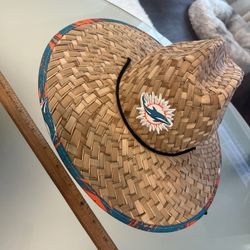 Miami Dolphins Unisex Fisherman,lifeguard,Gardening,Coaches Straw Hat approx 14”