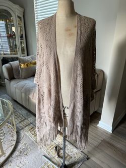 Blush Pink Crochet Knit Fringe Shawl Wrap