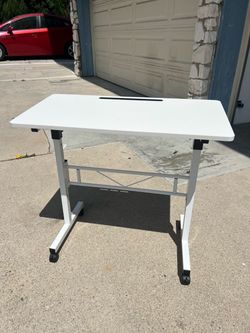 Adjustable Height White Rolling Desk