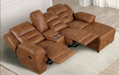 Brand New Brown Leather Reclining Sectional Sofa