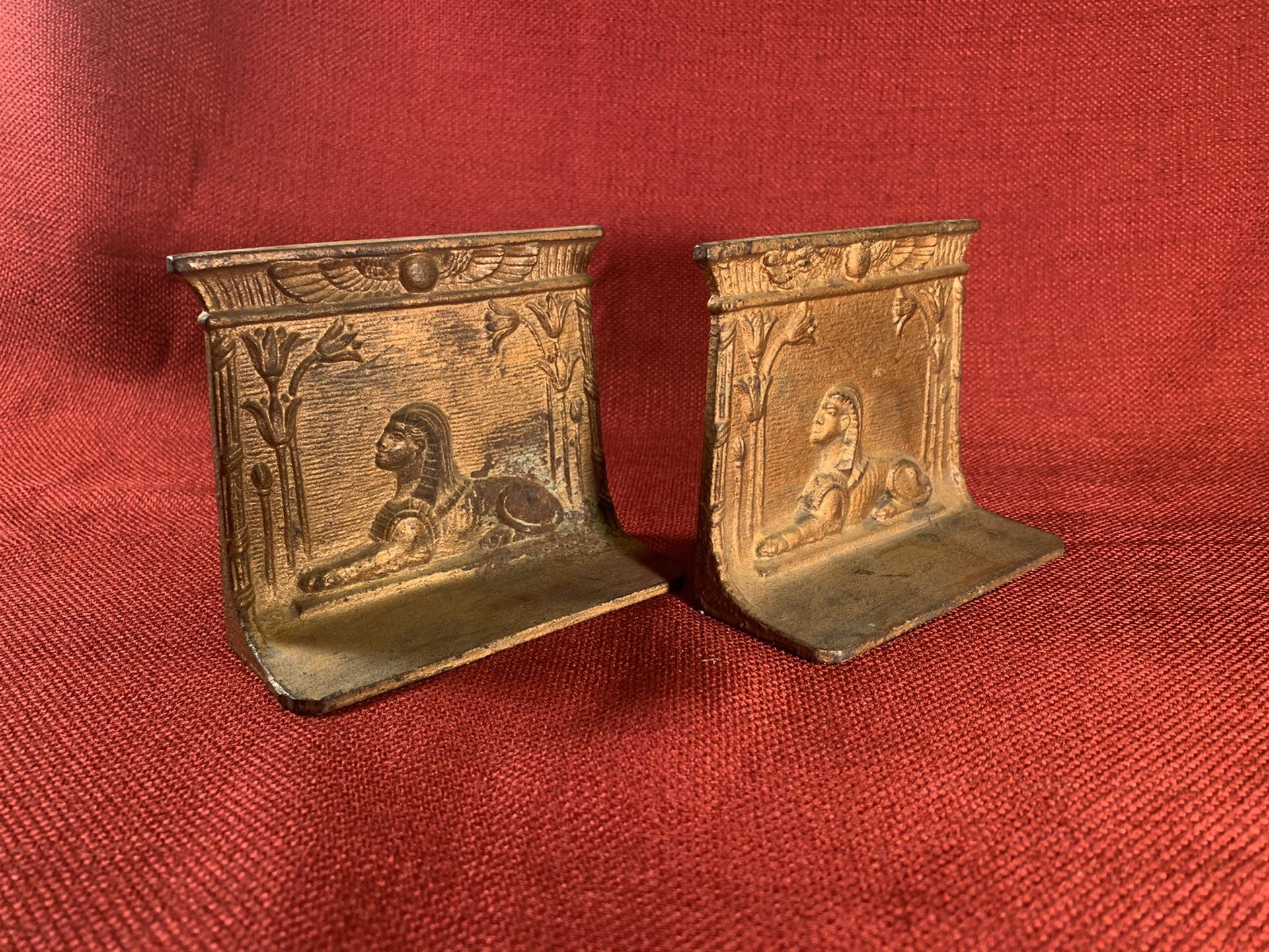 Antique CastIron Egyptian Sphinx Bookends (Height 33/4”) for Sale in