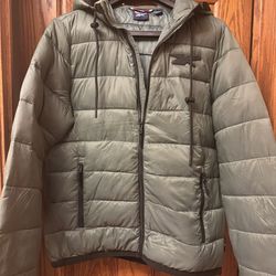 Mens Reebok Glacier Shield Hooded Lightweight Mid-Length Puffer Jacket Green Sm