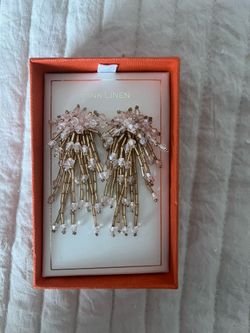 NEW Pink Linen Beaded Earrings 