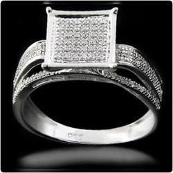 Women's 14K White Gold Over Solid Sterling Silver 0.5 CTW Diamond Size 7 Designer Ring 
