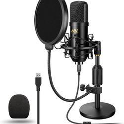 USB Microphone Studio Recording Mic Kit,192KHz/24bits NLL Condenser Computer PC Mics, Plug & Play Podcast Mic with Desk, Shock Mount, Pop Filter, for 