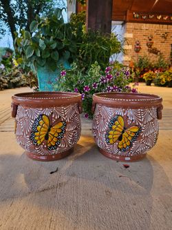 Talavera Butterfly Side Ring Pots, Planters,Plants, Pottery $45 cada uno.