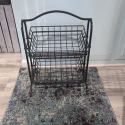 Two-tiered Black Metal Kitchen Basket 