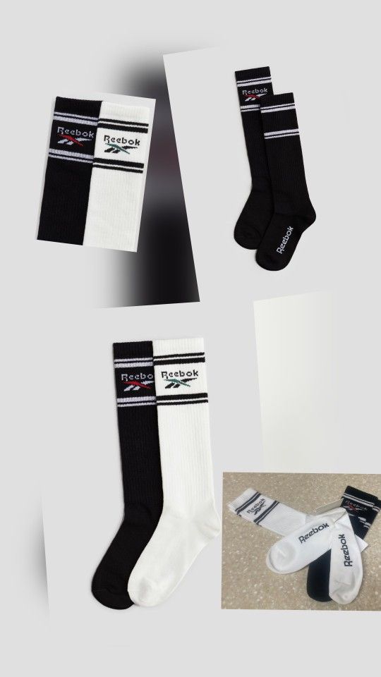 Reebok 2 Pair Socks, White/Black, Size 2-4