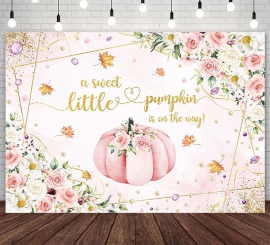 7x5ft Pumpkin Baby Shower Backdrop for Girls Pink Pumpkin Floral Baby Shower Photography Background Autumn Little Pumpkin is on The Way Baby Shower Pa