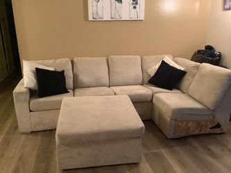 Tan sofa / couch+ottoman w storage
