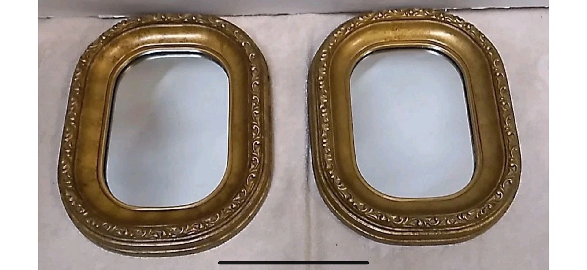 PAIR Small Vintage Ornate Gold Decorative Wall Mirrors 10” x 8”