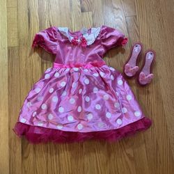 Disney Store MINNIE MOUSE Pink Dress Kids Size 5/6 Costume Polka Dot Bow & Heels