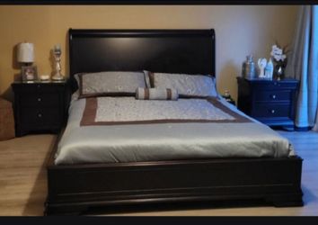Dark Wood Sleigh Bed Frame