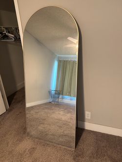 Antok 71" x32” Arched Full Length Floor Mirror, Gold Aluminum Frame as wrapped pop
