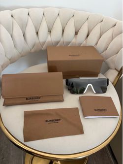 Burberry BE4291 Shield Sunglasses White Plastic Frame Gray Tinted Lenses