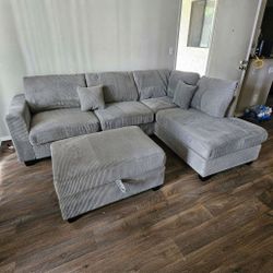 Modern 3-Piece Sectional Sofa with Reversible Chaise & Storage Ottoman