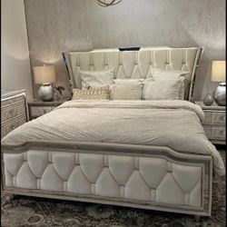 IVORY Upholstered BED 🛏️ LED Headboard & Glass Trim 🛏️
