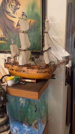 Antique Wooden Model Ship HMS Endeavor