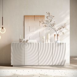 Brand New Sealed Modern 59" Wide Sideboard White 4 Door Buffet Cabinet