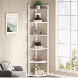 HL020 6-Tier Corner Shelf, Small Corner Bookshelf Storage Rack