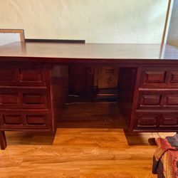 Mid-Century Vintage Solid Wood Executive Desk – 60” Wide – 5 Drawers